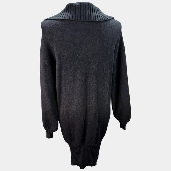 Women’s Black V-Neck Sweater Dress Medium Long Sleeve Ribbed Hem Pullover Casual - Picture 3 of 9